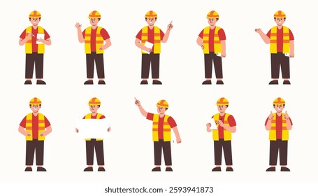 Industrial Engineer in Uniform with Various Poses and Gesture