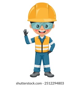 Industrial engineer waving hello. Effective communication and collaboration in the food industry. Engineer with his coverall. Safety first. Industrial safety and occupational health at work