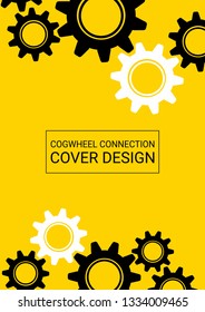 Industrial engineering background. Black gears on gold. Wheels and cogs colorful gear print. Vector minimal flat page. Graphic template. Industrial engineering background design.