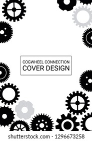 Industrial engineering background. Black, grey cogs on white background. Vector minimal flat page. Graphic template. Wheels and cogs colorful gear booklet. Industrial engineering background design.