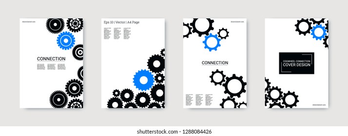 Industrial engineering background. Blue and black on white background. Wheels and cogs colorful gear catalog. Vector minimal flat set. Graphic template. Industrial engineering background design.