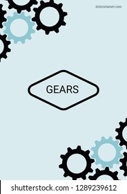 Industrial engineering background. Blue and black vibes. Wheels and cogs colorful gear album. Vector minimal flat page. Graphic template. Industrial engineering background design.