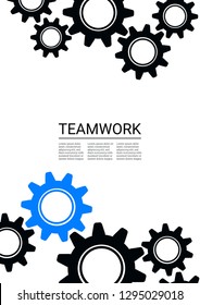 Industrial engineering background. Blue and black on white background. Vector minimal flat page. Graphic template. Wheels and cogs colorful gear magazine. Industrial engineering background design.
