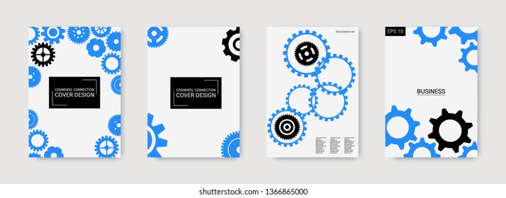 Industrial engineering background. Blue and black on white background. Vector minimal flat set. Graphic template. Wheels and cogs colorful gear print. Industrial engineering background design.