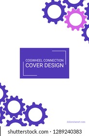 Industrial engineering background. Blue and purple mechanic design. Vector minimal flat page. Graphic template. Wheels and cogs colorful gear album. Industrial engineering background design.