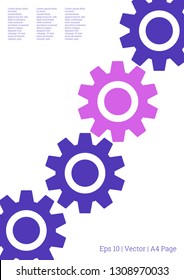 Industrial engineering background. Blue and purple mechanic design. Wheels and cogs colorful gear album. Vector minimal flat page. Graphic template. Industrial engineering background design.