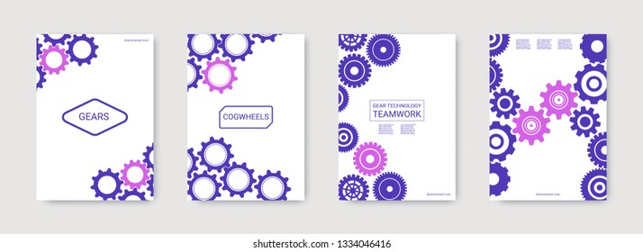 Industrial engineering background. Blue and purple mechanic design. Wheels and cogs colorful gear placard. Vector minimal flat set. Graphic template. Industrial engineering background design.
