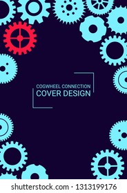 Industrial engineering background. Blue, red, black. Vector minimal flat page. Graphic template. Wheels and cogs colorful gear brochure. Industrial engineering background design.