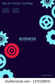 Industrial engineering background. Blue, red, black. Vector minimal flat page. Graphic template. Wheels and cogs colorful gear magazine. Industrial engineering background design.