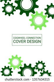 Industrial engineering background. Green cogs on white background. Vector minimal flat page. Graphic template. Wheels and cogs colorful gear print. Industrial engineering background design.
