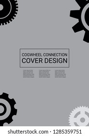 Industrial engineering background. Grey black monochrome design. Wheels and cogs colorful gear booklet. Vector minimal flat page. Graphic template. Industrial engineering background design.