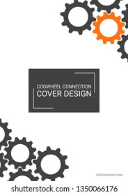 Industrial engineering background. Grey and orange techno design. Wheels and cogs colorful gear journal. Vector minimal flat page. Graphic template. Industrial engineering background design.