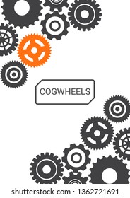 Industrial engineering background. Grey and orange techno design. Vector minimal flat page. Graphic template. Wheels and cogs colorful gear print. Industrial engineering background design.