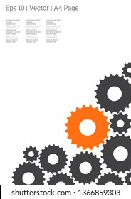Industrial engineering background. Grey and orange techno design. Vector minimal flat page. Graphic template. Wheels and cogs colorful gear album. Industrial engineering background design.