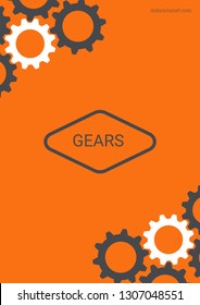 Industrial engineering background. Grey and white flat design. Wheels and cogs colorful gear print. Vector minimal flat page. Graphic template. Industrial engineering background design.