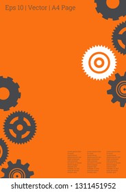 Industrial engineering background. Grey and white flat design. Wheels and cogs colorful gear booklet. Vector minimal flat page. Graphic template. Industrial engineering background design.