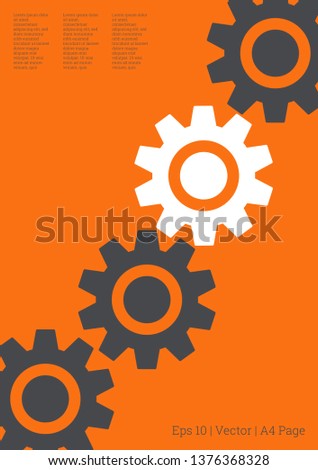 Industrial engineering background. Grey and white flat design. Wheels and cogs colorful gear album. Vector minimal flat page. Graphic template. Industrial engineering background design.