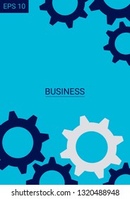 Industrial engineering background. Indigo blue and grey gears. Wheels and cogs colorful gear booklet. Vector minimal flat page. Graphic template. Industrial engineering background design.