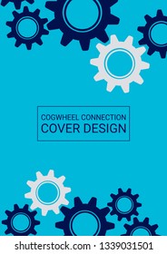 Industrial engineering background. Indigo blue and grey gears. Wheels and cogs colorful gear album. Vector minimal flat page. Graphic template. Industrial engineering background design.
