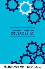 Industrial engineering background. Indigo blue and grey gears. Vector minimal flat page. Graphic template. Wheels and cogs colorful gear banner. Industrial engineering background design.