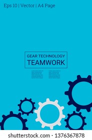 Industrial engineering background. Indigo blue and grey gears. Wheels and cogs colorful gear layout. Vector minimal flat page. Graphic template. Industrial engineering background design.