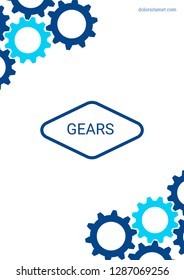 Industrial engineering background. Indigo gear design. Wheels and cogs colorful gear placard. Vector minimal flat page. Graphic template. Industrial engineering background design.
