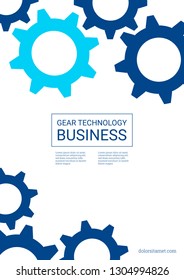 Industrial engineering background. Indigo gear design. Vector minimal flat page. Graphic template. Wheels and cogs colorful gear notebook. Industrial engineering background design.