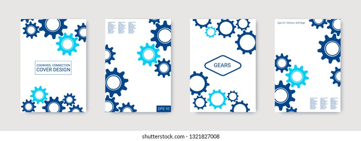 Industrial engineering background. Indigo gear design. Wheels and cogs colorful gear notebook. Vector minimal flat set. Graphic template. Industrial engineering background design.