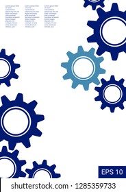 Industrial engineering background. Indigo and teal wheels. Vector minimal flat page. Graphic template. Wheels and cogs colorful gear flyer. Industrial engineering background design.