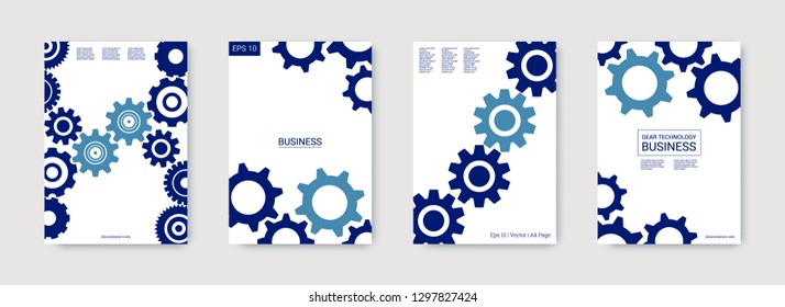 Industrial engineering background. Indigo and teal wheels. Wheels and cogs colorful gear placard. Vector minimal flat set. Graphic template. Industrial engineering background design.