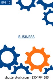Industrial engineering background. Orange and blue on white background. Vector minimal flat page. Graphic template. Wheels and cogs colorful gear card. Industrial engineering background design.