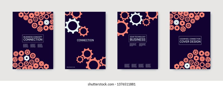 Industrial engineering background. Pink, indigo, coral industrial concept. Wheels and cogs colorful gear layout. Vector minimal flat set. Graphic template. Industrial engineering background design.