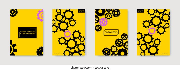 Industrial engineering background. Purple, black vector gears. Vector minimal flat set. Graphic template. Wheels and cogs colorful gear page. Industrial engineering background design.