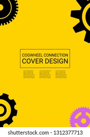 Industrial engineering background. Purple, black vector gears. Vector minimal flat page. Graphic template. Wheels and cogs colorful gear book. Industrial engineering background design.