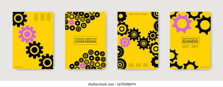 Industrial Engineering Background. Purple, Black Vector Gears. Wheels And Cogs Colorful Gear Flyer. Vector Minimal Flat Set. Graphic Template. Industrial Engineering Background Design.