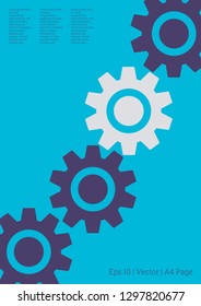 Industrial engineering background. Purple, blue, grey engineering design. Vector minimal flat page. Graphic template. Wheels and cogs colorful gear magazine. Industrial engineering background design.