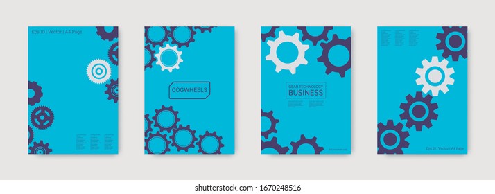 Industrial engineering background. Purple, blue, grey engineering design. Wheels and cogs colorful gear layout. Vector minimal flat set. Graphic template. Industrial engineering background design.