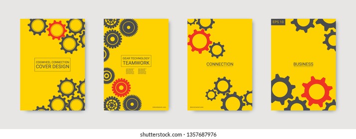 Industrial engineering background. Red and grey connection. Wheels and cogs colorful gear card. Vector minimal flat set. Graphic template. Industrial engineering background design.