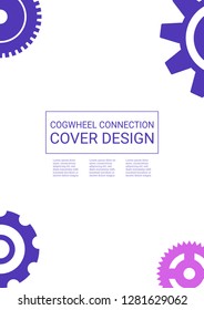 Industrial engineering background. Vector minimal flat page. Graphic template. Wheels and cogs colorful gear print. Blue and purple mechanic design. Industrial engineering background design.