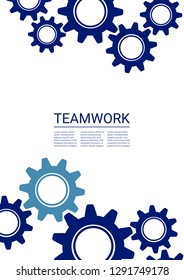 Industrial engineering background. Vector minimal flat page. Graphic template. Wheels and cogs colorful gear book. Indigo and teal wheels. Industrial engineering background design.
