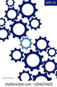 Industrial engineering background. Vector minimal flat page. Graphic template. Wheels and cogs colorful gear card. Indigo and teal wheels. Industrial engineering background design.
