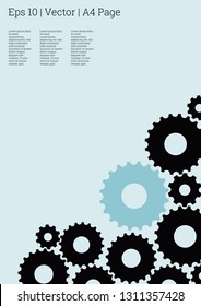 Industrial engineering background. Vector minimal flat page. Graphic template. Blue and black vibes. Wheels and cogs colorful gear banner. Industrial engineering background design.