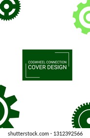 Industrial engineering background. Vector minimal flat page. Graphic template. Wheels and cogs colorful gear card. Green cogs on white background. Industrial engineering background design.