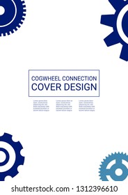 Industrial engineering background. Vector minimal flat page. Graphic template. Wheels and cogs colorful gear layout. Indigo and teal wheels. Industrial engineering background design.