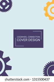 Industrial engineering background. Vector minimal flat page. Graphic template. Yellow, purple, blue, gold design. Wheels and cogs colorful gear magazine. Industrial engineering background design.