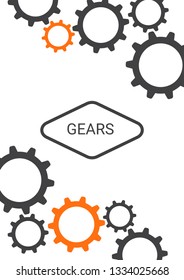 Industrial engineering background. Vector minimal flat page. Graphic template. Wheels and cogs colorful gear layout. Grey and orange techno design. Industrial engineering background design.