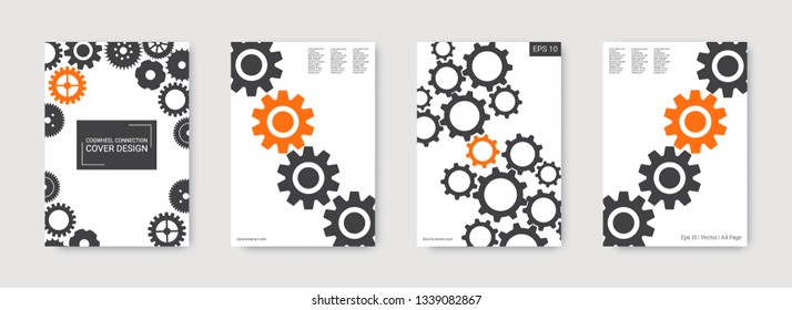 Industrial engineering background. Vector minimal flat set. Graphic template. Wheels and cogs colorful gear notebook. Grey and orange techno design. Industrial engineering background design.