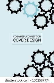 Industrial engineering background. Vector minimal flat page. Graphic template. Wheels and cogs colorful gear journal. Blue and black vibes. Industrial engineering background design.
