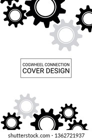 Industrial engineering background. Vector minimal flat page. Graphic template. Black, grey cogs on white background. Wheels and cogs colorful gear print. Industrial engineering background design.