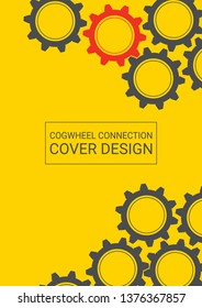 Industrial engineering background. Vector minimal flat page. Graphic template. Wheels and cogs colorful gear book. Red and grey connection. Industrial engineering background design.